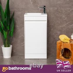 White Cloakroom Vanity Unit With Basin Floor Standing Soft Close Door 440mm