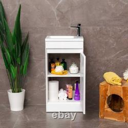 White Cloakroom Vanity Unit With Basin Floor Standing Soft Close Door 440mm