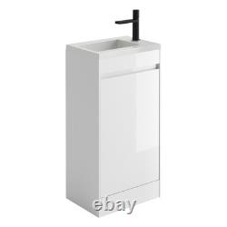White Cloakroom Vanity Unit With Basin Floor Standing Soft Close Door 440mm