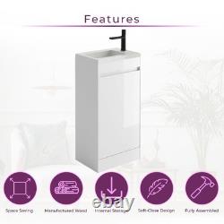 White Cloakroom Vanity Unit With Basin Floor Standing Soft Close Door 440mm