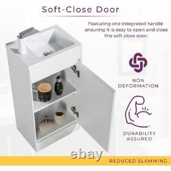 White Cloakroom Vanity Unit With Basin Floor Standing Soft Close Door 440mm