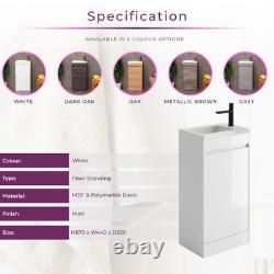 White Cloakroom Vanity Unit With Basin Floor Standing Soft Close Door 550mm