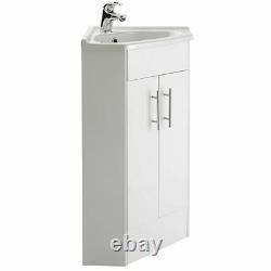 White Compact Corner Vanity Unit Bathroom Furniture Sink Cabinet Basin (C400)