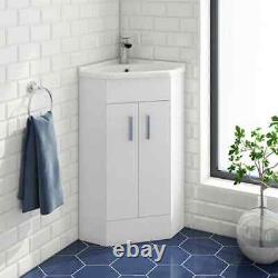 White Corner Bathroom Vanity Unit Freestanding with Ceramic Basin Sink