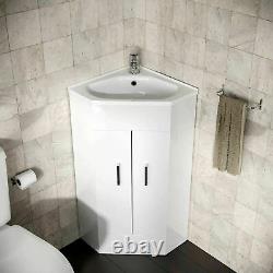 White Corner Bathroom Vanity Unit Freestanding with Ceramic Basin Sink
