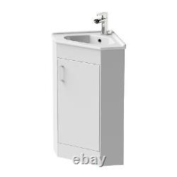 White Corner Vanity Unit with Basin 585mm Single Door Contemporary Bathroom