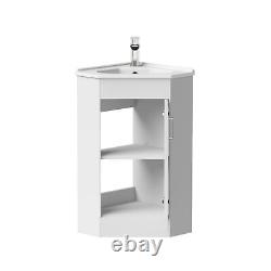 White Corner Vanity Unit with Basin 585mm Single Door Contemporary Bathroom