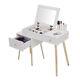 White Dressing Table With Drawers Vanity Makeup Desk Flip Up Mirror Bedroom Wood