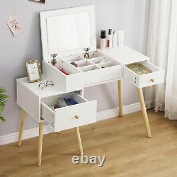 White Dressing Table with Drawers Vanity Makeup Desk Flip up Mirror Bedroom Wood