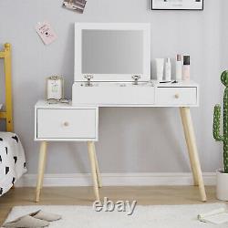 White Dressing Table with Drawers Vanity Makeup Desk Flip up Mirror Bedroom Wood