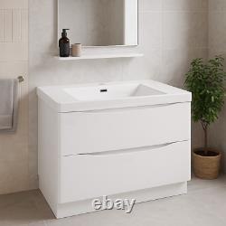 White Floor Standing Bathroom Vanity Unit With Resin Basin 2 Drawer (W)900mm
