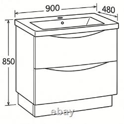 White Floor Standing Bathroom Vanity Unit With Resin Basin 2 Drawer (W)900mm