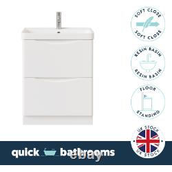 White Floor Standing Bathroom Vanity Unit With Resin Basin Sink 600mm Cabinet