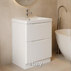 White Floor Standing Bathroom Vanity Unit With Resin Basin Sink 600mm Cabinet