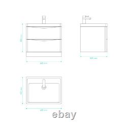 White Floor Standing Bathroom Vanity Unit With Resin Basin Sink 600mm Cabinet