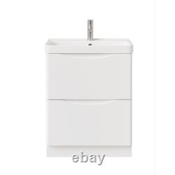 White Floor Standing Bathroom Vanity Unit With Resin Basin Sink 600mm Cabinet