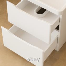White Floor Standing Bathroom Vanity Unit With Resin Basin Sink 600mm Cabinet