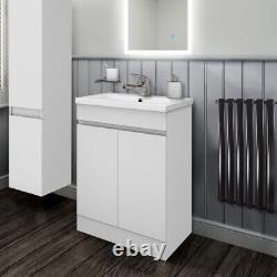 White Floor Standing Door Vanity Unit & Basin Sink 500 600mm Bathroom