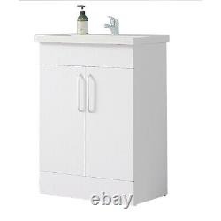 White Floor Standing Door Vanity Unit & Basin Sink 600mm Bathroom Furniture Unit