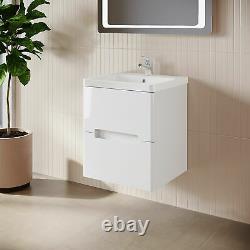White Gloss 500mm Bathroom Vanity Unit Sink Basin Wall Hung Cabinet Storage Home