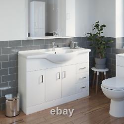 White Gloss Freestanding Vanity Unit with Basin 1200mm Bathroom Contemporary