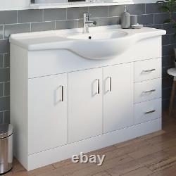 White Gloss Freestanding Vanity Unit with Basin 1200mm Bathroom Contemporary