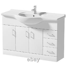 White Gloss Freestanding Vanity Unit with Basin 1200mm Bathroom Contemporary