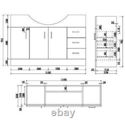 White Gloss Freestanding Vanity Unit with Basin 1200mm Bathroom Contemporary