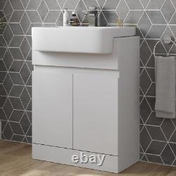 White Gloss Freestanding Vanity Unit with Basin 620mm Modern Bathroom Storage