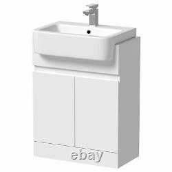 White Gloss Freestanding Vanity Unit with Basin 620mm Modern Bathroom Storage