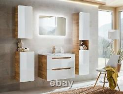 White Gloss Oak Bathroom 600 Compact Vanity Unit Sink Wall Cabinet Drawers Arub