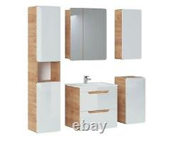 White Gloss Oak Bathroom 600 Compact Vanity Unit Sink Wall Cabinet Drawers Arub