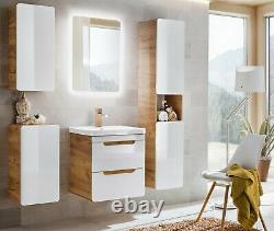 White Gloss Oak Bathroom 600 Compact Vanity Unit Wall Cabinet Drawers Arub
