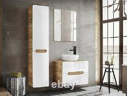 White Gloss Oak Bathroom 600 Vanity Unit Sink Wall Hung Cabinet Counter Top Arub