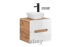 White Gloss Oak Bathroom 600 Vanity Unit Sink Wall Hung Cabinet Counter Top Arub