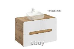White Gloss Oak Bathroom 800 Vanity Unit Sink Wall Hung Cabinet Counter Top Arub
