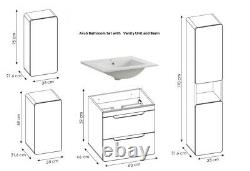 White Gloss Oak Bathroom Set Compact Vanity Sink Unit Wall Cabinet Tallboy Arub