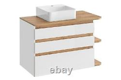 White Gloss Oak Bathroom Set Vanity Sink Counter Basin Wall Hung Tall Unit Plat