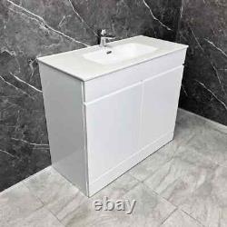 White Gloss Vanity Unit with Large Ceramic Basin Sink 900 or 1000mm Emily Square