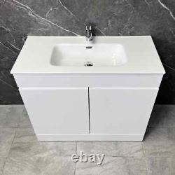 White Gloss Vanity Unit with Large Ceramic Basin Sink 900 or 1000mm Emily Square