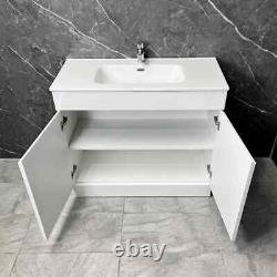 White Gloss Vanity Unit with Large Ceramic Basin Sink 900 or 1000mm Emily Square