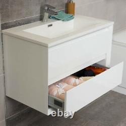 White Gloss Wall Hung Bathroom Sink Vanity Unit With White Sink Wash Basin 600mm