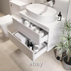 White Gloss Wall Hung Countertop Vanity Unit Lorient White Basin 800mm Modern