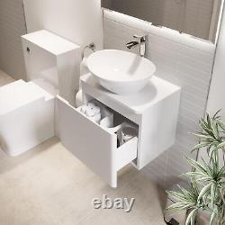 White Gloss Wall Hung Countertop Vanity Unit Roubaix White Basin 500mm Modern