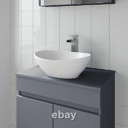 White Gloss Wall Hung Countertop Vanity Unit Roubaix White Basin 500mm Modern