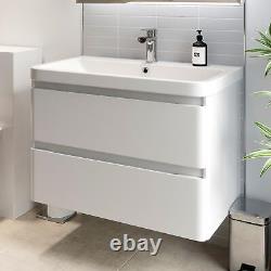 White Gloss Wall Hung Vanity Unit & Basin 800mm Width Modern Bathroom Storage