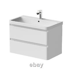 White Gloss Wall Hung Vanity Unit & Basin 800mm Width Modern Bathroom Storage