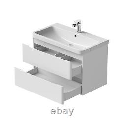 White Gloss Wall Hung Vanity Unit & Basin 800mm Width Modern Bathroom Storage