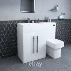 White LH Combi Bathroom Furniture Vanity Unit Suite + Basin Sink + Boston Toilet