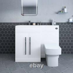 White LH Combi Bathroom Furniture Vanity Unit Suite + Basin Sink + Boston Toilet